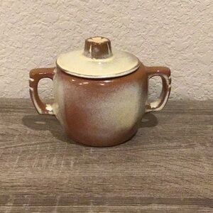 Vintage Frankoma Brown Cream Ceramic Sugar Bowl with Lid Decor